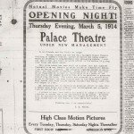 Ad from the spring 1914 Elmwood Gazette, explaining the re-opening of the Palace Theater.