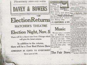 The Palace Theater hosting election returns from Nov. 1913.
